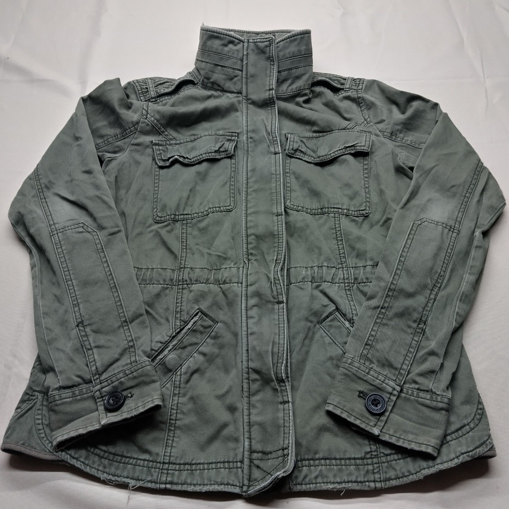 Abercrombie & Fitch Olive Green Military Field Jacket Distressed Women Small